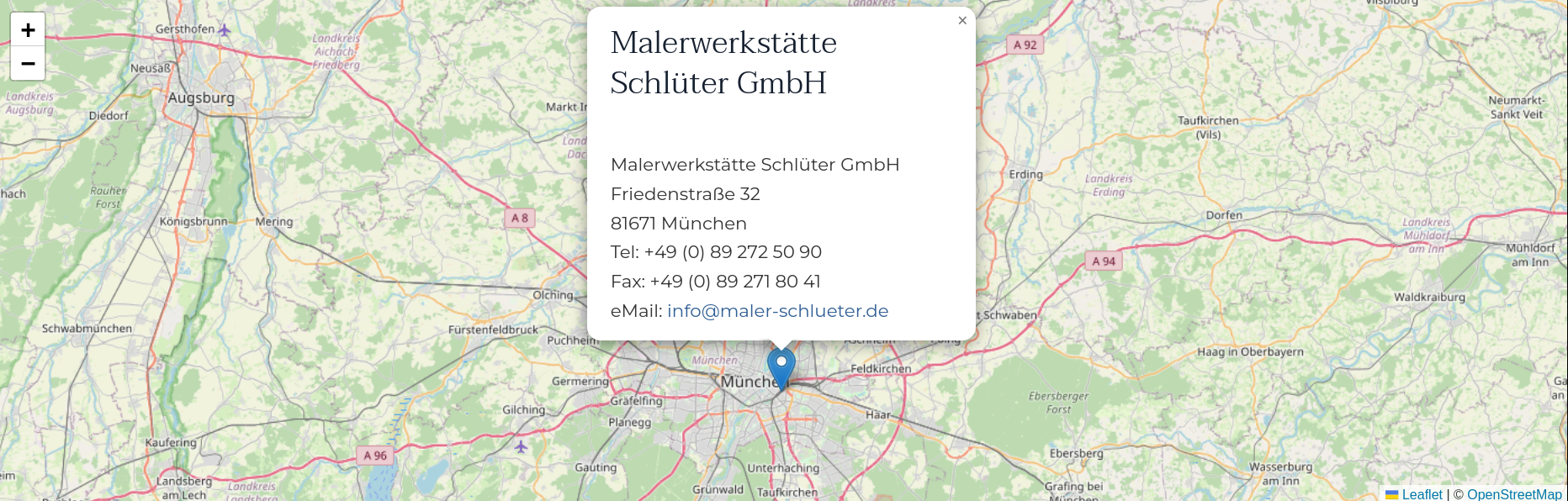 Landkartte mit Position der Malerwerkstätte Schlüter